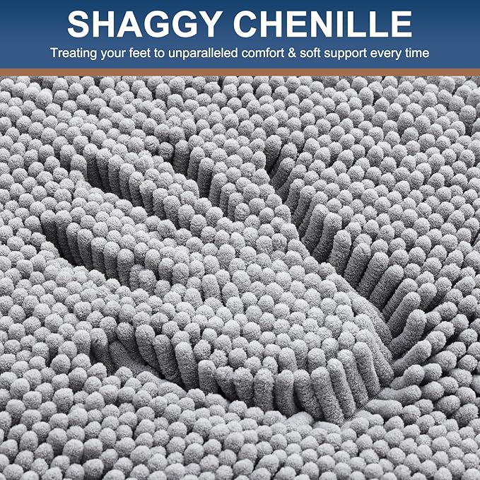 Smiry Luxury Chenille Toilet Rugs U-Shaped 24x20, Soft Absorbent Non-Slip Contour Bathroom Rugs for Toilet, Machine Washable Contoured Bath Mats, Light Grey
