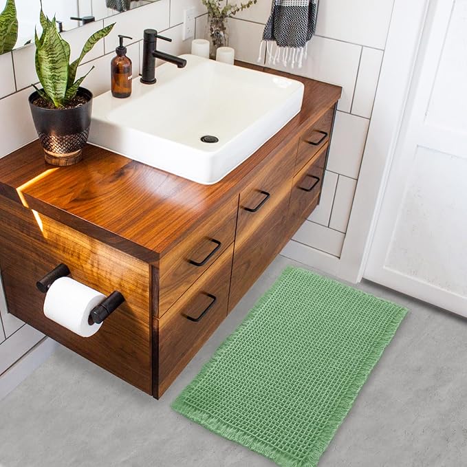 ZALL Sage Green Waffle Bath Mat,Super Absorbent Non Slip Bathroom Rug, 18x30inch, Machine Washable Ultra Soft Floor Mats