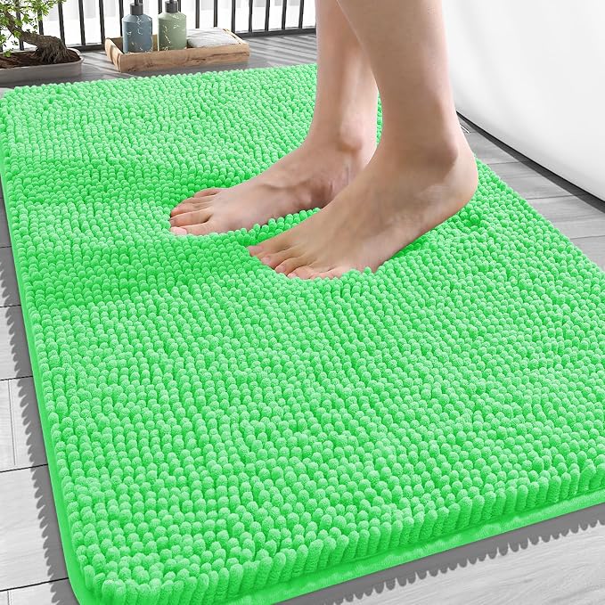 OLANLY Bathroom Rugs 34x21, Extra Soft Absorbent Chenille Bath Rugs, Rubber Backing Quick Dry, Machine Washable Bath Mats for Bathroom Floor, Tub and Shower, Home Decor Accessories, Mint Green
