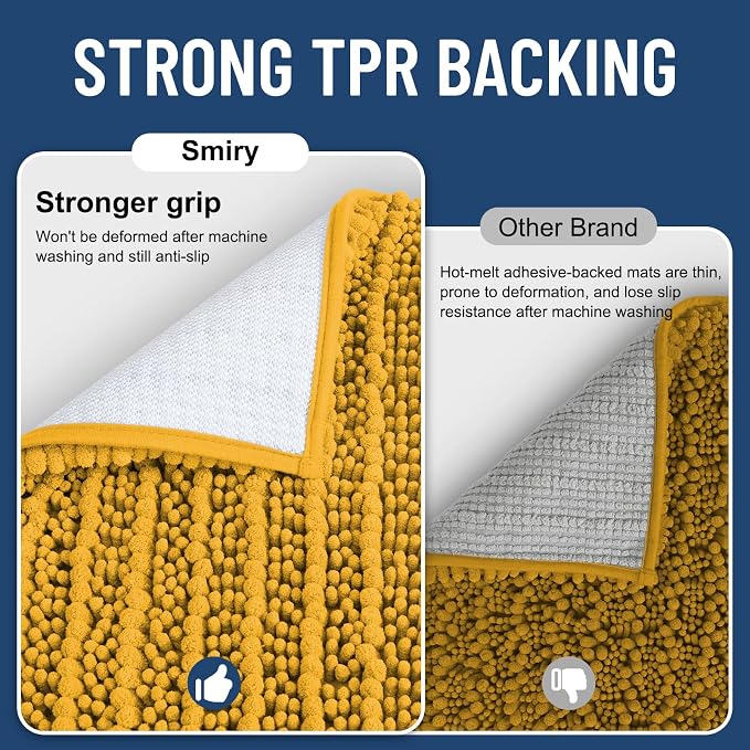 Smiry Bathroom Rugs Mat 24x16, Extra Soft Absorbent Chenille Bath Rugs, Non Slip Rubber Backing Machine Washable Quick Dry Bath Mats for Bathroom Floor, Tub, Shower, Home Accessories, Golden Yellow
