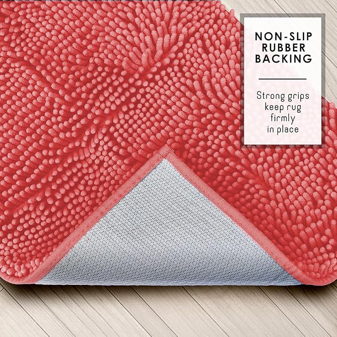 Hearth & Harbor Bathroom Rugs, Chenille Bath Mat - Machine Washable Bath Mats for Bathroom Non-Slip Backing Rubber, Quick Dry Bathroom Mat - Rose 24x36