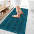 OLANLY Thick Bathroom Runner Rugs 47x20, Extra Absorbent Chenille Striped Bath Rugs, Rubber Backing, Machine Wash Dry, Long Bath Mats for Bathroom, Tub and Shower, Home Decor Accessories, Peacock Blue