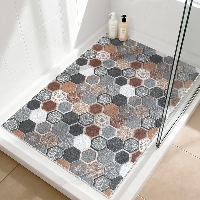 Shower Mat Non Slip: 47.2x31.5 Inch Extra Large Shower Mats for Inside Shower, Soft PVC Loofah Massage Showe Stall Mat, Anti Slip Mat for Shower, Floor, Bathroom, Kitchen, Quick Drying