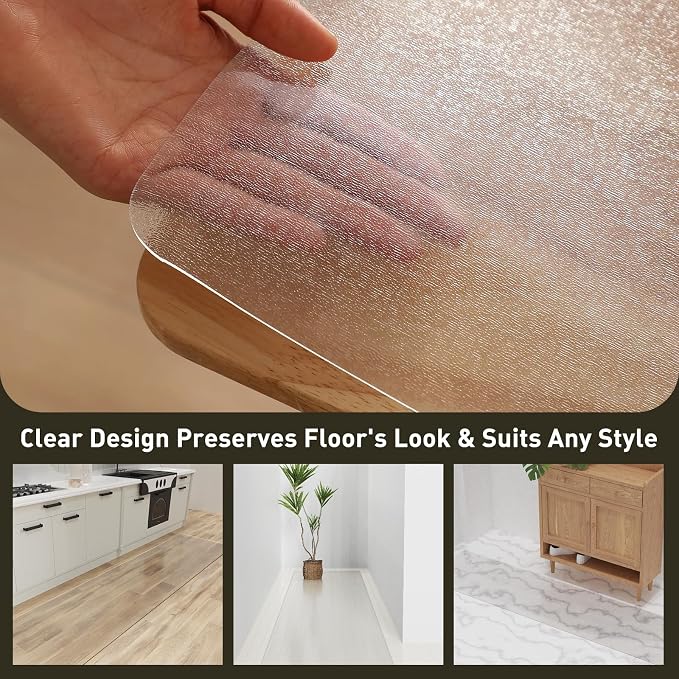 2'x20' Vinyl Runner Rug for Hallway, Clear Waterproof Kitchen Mat for Floor, Non-Slip Plastic Floor Mat for Entryway, Easy Clean Durable Area Mat for Bedroom, Laundry Room