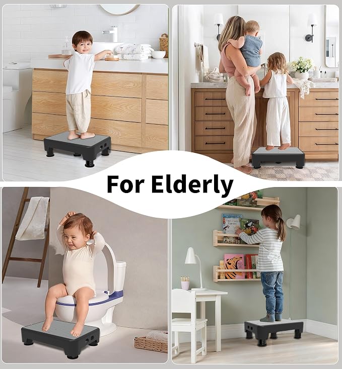 5-Level Adjustable Step Stool, 700 LBS Capacity Safety Bed Step for Seniors, Exercise Setp Platform, Portable Stair Assist for Elderly, Wide Step up for Kitchen, Car, Bedside & Shower, Grey