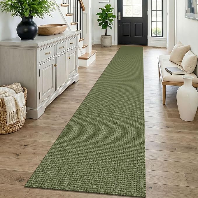 KOZYFLY Braided 2x16 Runners Rugs for Hallway, Extra Long Washable Runner Rug, Woven Non Slip Kitchen Runner, Cotton Entryway Rug, Floor Carpet for Entry, Aisle, Hall, Olive Green/Earthy Green