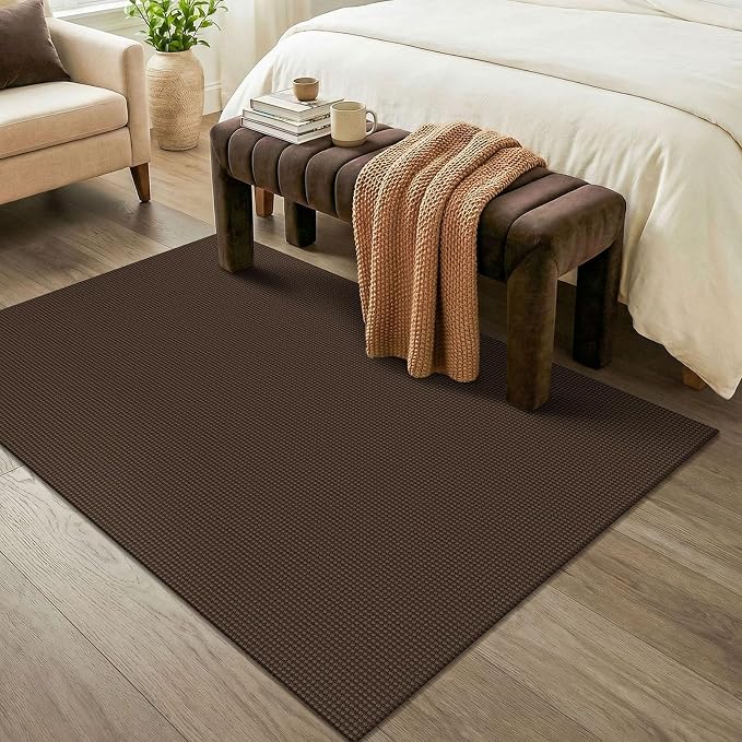 KOZYFLY Washable 4x6 Entry Woven Area Rug, Braided Throw Rugs for Entryway, Non Slip Door Mat Indoor Entrance, Front Porch Carpet for Foyer, Kitchen, Bedroom, Living Room, Brown/Dark Brown