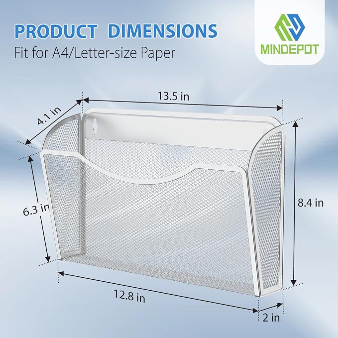 MINDEPOT Wall File Organizer,Hanging Wall Mounted File Folder Binder Holder Mail Organizer for Office,Home and School Supplies