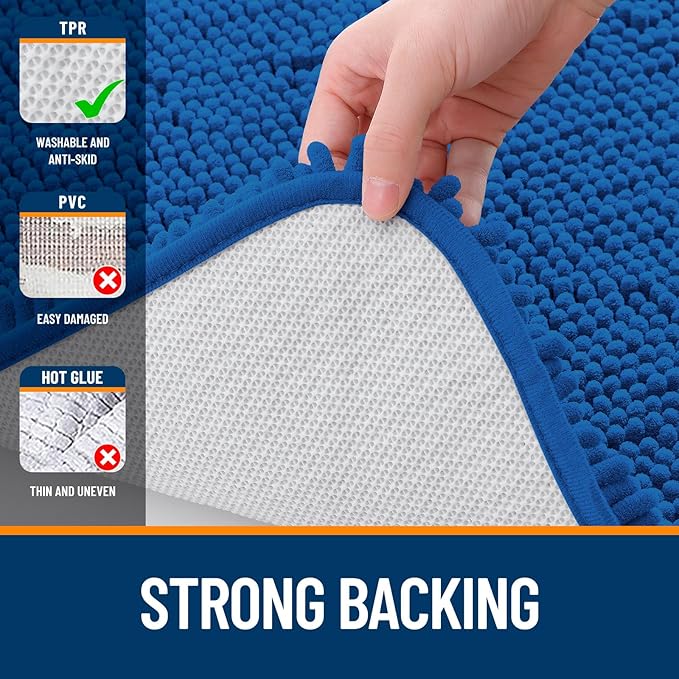 OLANLY Large Bathroom Rugs 40x32, Soft Absorbent Chenille Bath Rugs, Rubber Backing Quick Dry, Machine Washable Bath Mats for Bathroom Floor, Tub and Shower, Home Decor Accessories, Deep Navy Blue