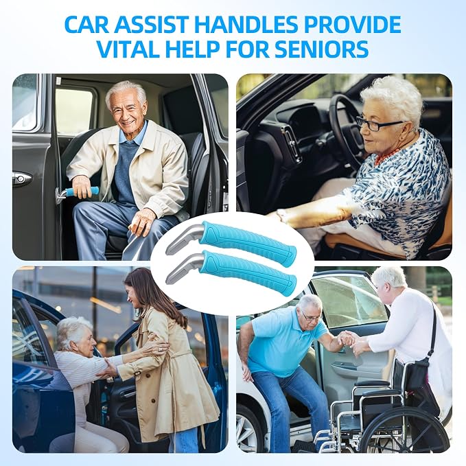 Car Assist Handle for Elderly Car Door Handle: Auto Grab Bar Support Handles - Portable Vehicle Assistance Handles -Mobility Aid to Get in & Out of the Cars Help for Seniors & Handicapped (2pcs Blue)