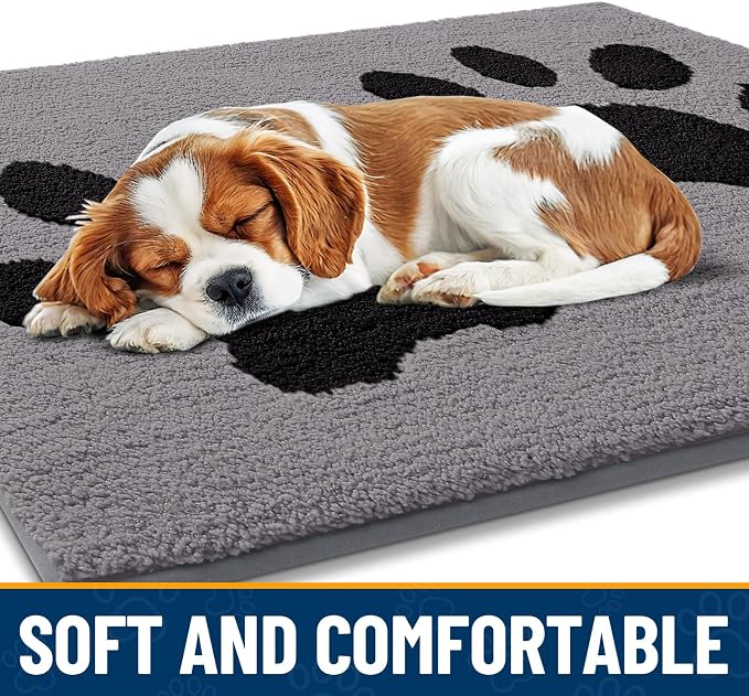 Smiry Dog Door Mat for Muddy Paws, Absorbs Moisture and Dirt, Low-Profile Entryway Mat with Non-Slip Backing, Entry Indoor Outdoor Doormat for Inside Floor (36x24 Inches, Grey, Paw)