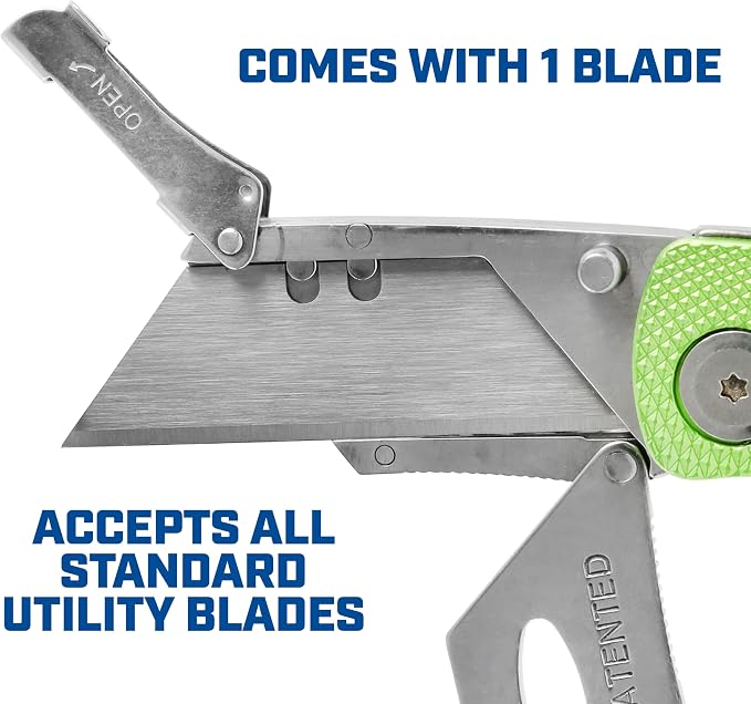 Sheffield Folding Utility Knife, Accepts Standard Utility Knife Blades, Box Cutter Aluminum Handle, Razor Blades Included, For Home, Office, Trades, and Warehouse