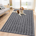 Smiry Dog Door Mat for Muddy Paws 59x35, Absorbent Dirt Trapper, Non-Slip Washable Chenille Entryway Rug for Inside Floor, Dark Grey, Layered Pattern