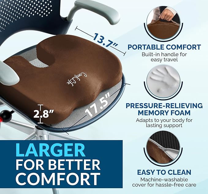ComfiLife Premium Gel & Memory Foam Seat Cushion – Doctor Recommended Office Chair Cushion, Car Seat Cushion – Chair Cushions for Back & Sciatica Pain Relief – Seat Cushions for Office & Desk (Black)