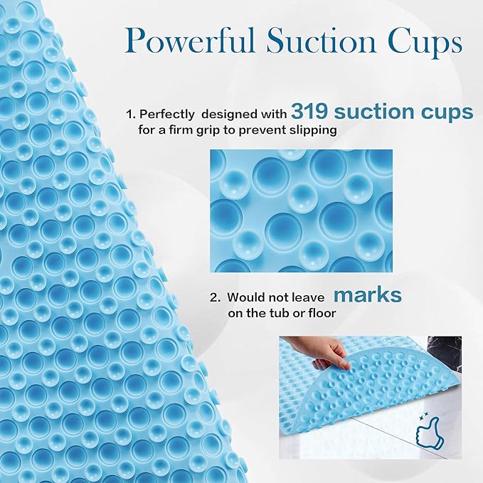 Blue Bath Mat for Tub Non Slip 27x15 - Cushioned Silicone Bubble Pop It Bathtub Mat for Soaking, Anti Skid Shower Mat with Suction Cups, Spa Relaxation, Ocean Color