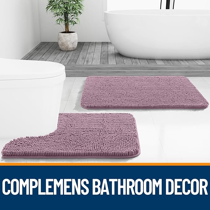 OLANLY Bathroom Runner Rugs 47x20, Soft Absorbent Chenille Bath Rugs, Rubber Backing Quick Dry, Machine Washable Long Bath Mats for Bathroom Floor, Tub and Shower, Home Decor Accessories, Deep Plum