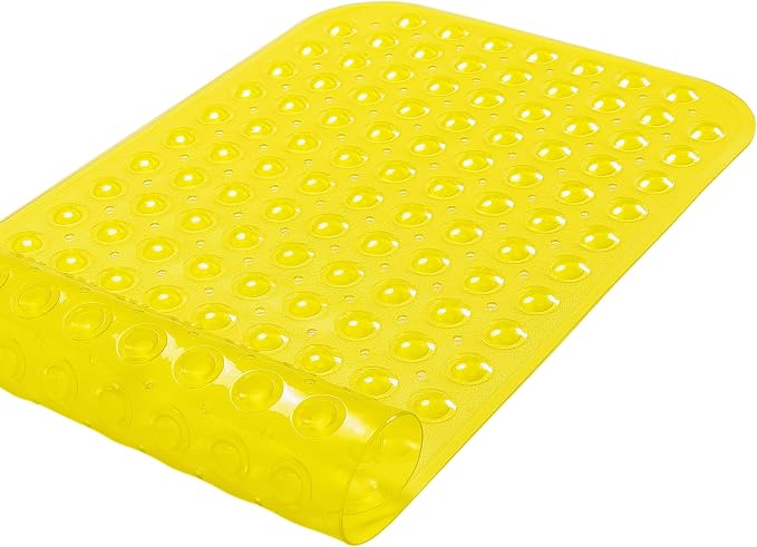 Large Non-Slip Bathtub & Shower Mat 31”x16” (Smooth/Non-Textured Tubs Only) Safe, Clean, Machine-Washable, Superior Grip&Drainage, Vinyl, Transparent Light Yellow