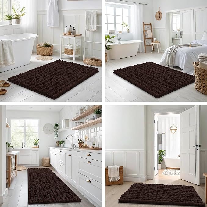 Smiry Bathroom Rugs Mat 48x32, Extra Soft Absorbent Chenille Bath Rugs, Non Slip Rubber Backing Machine Washable Quick Dry Bath Mats for Bathroom Floor, Tub, Shower, Home Decor Accessories, Brown