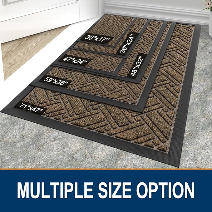 OLANLY Indoor Outdoor Mat, Sturdy Natural Rubber Floor Mat, Non Slip Low Profile Waterproof Doormat, and Stain Front Door Mats, Easy Clean Patio Entrance Mat, 48''x32'', Brown