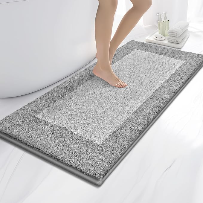 anllugs Bathroom Rugs 24" x 60", Non-Slip Extra Soft Absorbent Bath Rugs, Machine Washable Quick Dry Bath Mats for Bathroom Floor, Shower, Bathtub and Sink, Light Grey & Grey