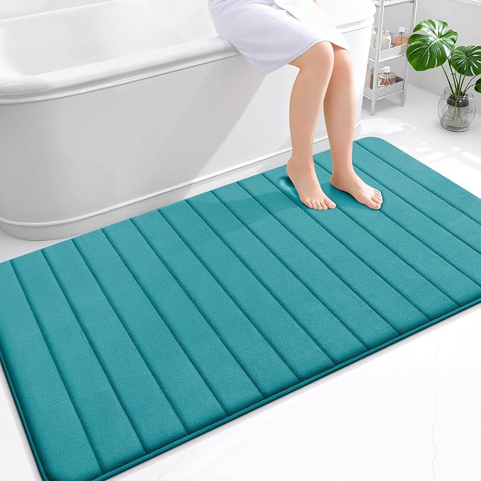 OLANLY Memory Foam Bath Mat 59x35, Super Soft Absorbent Bathroom Rugs, Quick Dry, Machine Washable Shower Floor Rugs, Bathmat Carpet, Bathroom Home Decor Accessories, Deep Lake