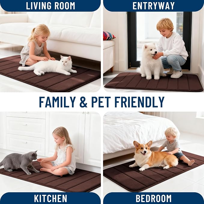 OLANLY Memory Foam Long Bathroom Rugs Runner 47x17, Super Soft Absorbent Bath Mat, Quick Dry, Machine Washable Shower Floor Rugs, Bathmat Carpet, Bathroom Home Decor Accessories, Brown