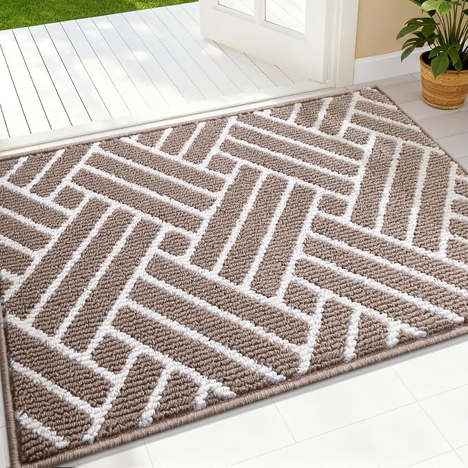 OLANLY Indoor Door Mat, 36x24 Inch, Dirt Resistant and Absorbent, Non-Slip Rubber Backing Floor Mats, Easy Clean Low-Profile Doormat for Entryway, Front Door, and Inside Entrance, Brown