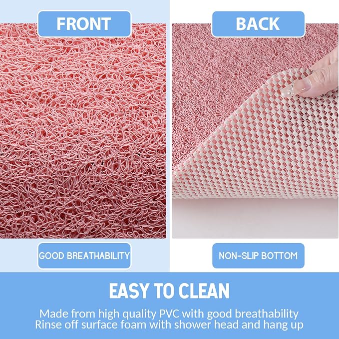 Hargiis Non-Slip Bathtub Mat, Anti Slip Shower Mat, Fast Drying Bathtub Mats, Foot Scrubber Mat, Anti Slip Mat for Tub, Floor, Bathroom, Kitchen, Home, Hotel (Pink 32"×17")