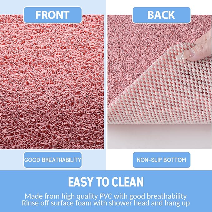 Hargiis Non-Slip Bathtub Mat, Anti Slip Shower Mat, Fast Drying Bathtub Mats, Foot Scrubber Mat, Anti Slip Mat for Tub, Floor, Bathroom, Kitchen, Home, Hotel (Pink 24"×16")