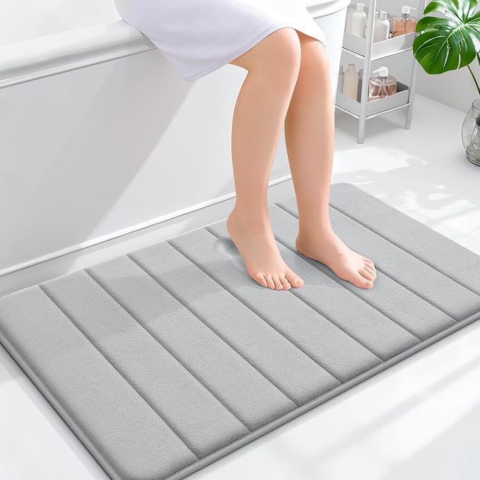 OLANLY Memory Foam Bath Mat 36x24, Super Soft Absorbent Bathroom Rugs, Quick Dry, Machine Washable Shower Floor Rugs, Bathmat Carpet, Bathroom Home Decor Accessories, Light Gray