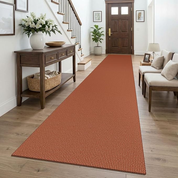 KOZYFLY Orange 2.5'x16' Runners Rugs for Hallway, Extra Long Washable Runner Rug, Woven Non Slip Kitchen Runner, Cotton Entryway Rug, Floor Carpet for Entry, Aisle, Hall, Burnt Orange/Tan