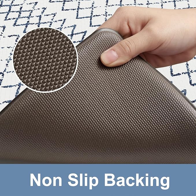 KIMODE Kitchen Mats 2PCS Cushioned Anti Fatigue Boho Kitchen Rugs and Mats Non Slip Waterproof Kitchen Mats for Floor Comfort Foam Standing Desk Mat for Home Office Sink Blue White Laundry Room Decor