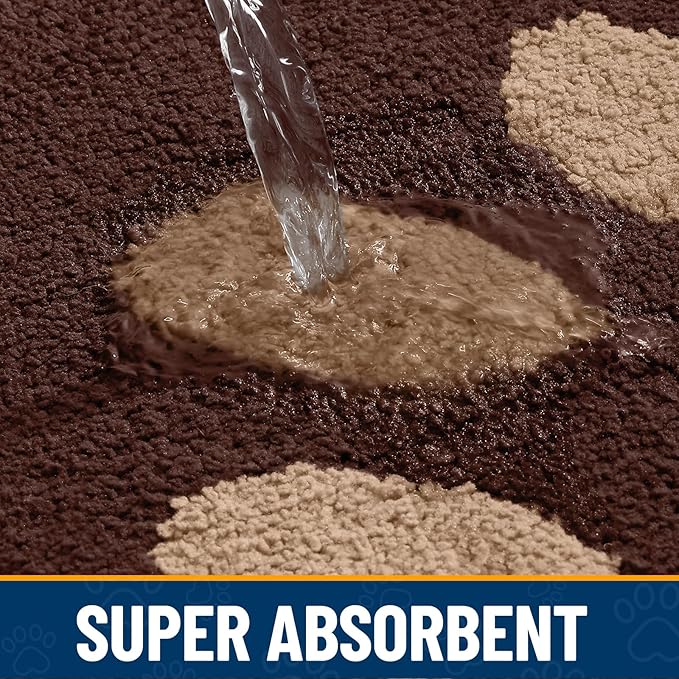 Smiry Dog Door Mat for Muddy Paws, Absorbs Moisture and Dirt, Low-Profile Entryway Mat with Non-Slip Backing, Entry Indoor Outdoor Doormat for Inside Floor (47x24 Inches, Brown, Paw)