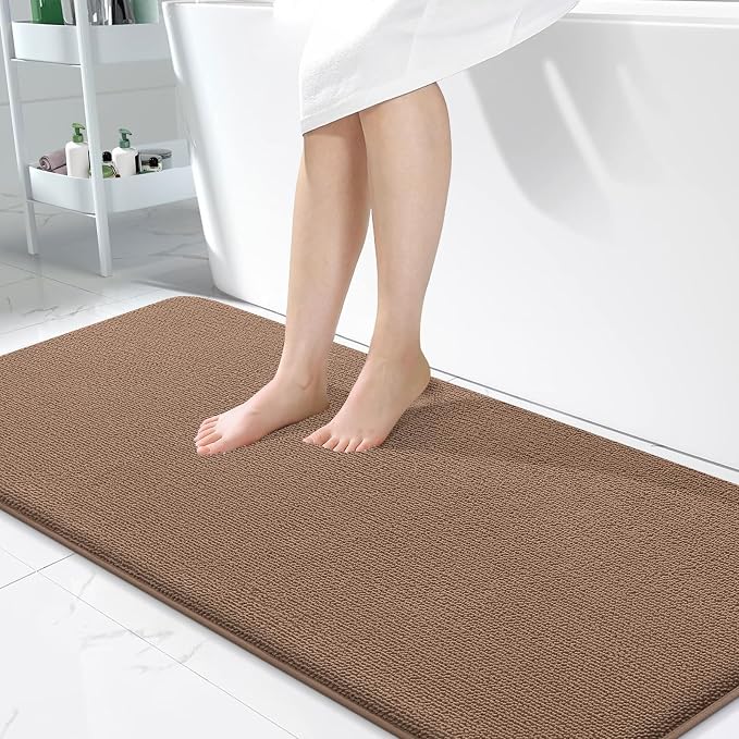 OLANLY Thick Memory Foam Bathroom Runner Rugs 47x24, Extra Soft Absorbent Long Bath Rug, Quick Dry Bath Mats, Non-Slip, Machine Washable Mat for Bathroom, Tub and Shower, Home Decor Accessories, Mocha
