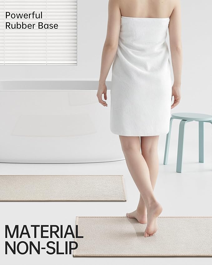 Mecko Bath Mat, Ultra Absorbent Quick Dry Bathroom Floor Mats-Upgraded Thin Cozy Cloth Bathroom Mat Fit Under Door, Rubber Non-Slip Bathroom Rug for Bathtub, Sink, Shower Room(Oatmeal,16"x24")
