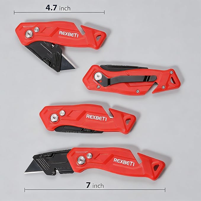 REXBETI Folding Pocket Utility Knife Quick-change SK2 Box Cutter for Cartons, Cardboard and Boxes, Back-lock Mechanism with 20 Extra Blades (12 folding utility knife)
