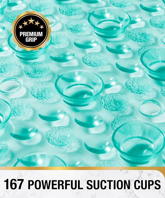 HITSLAM Oval Bathtub Mat Non Slip, 27x15 Inch Bubble Bath Tub Mat for Bathroom, Machine Washable Shower Mat with Suction Cups and Drain Holes, Green