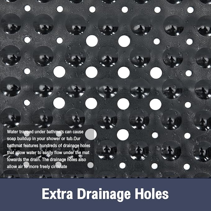 Extra Long Black Bathtub Mat Non Slip, Soft Bath Mat for Tub 40 x 16 Inch Full Size, Bath Tub Shower Mats for Bathroom Floor with Big Suction Cups and Drain Holes, Easy Washable, BPA Free