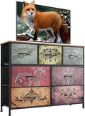 WLIVE 7 Drawer Dresser TV Stand, Entertainment Center, Media Console Table with Metal Frame and Wood Top for TV up to 45 inch, Chest of Drawers for Bedroom, Living Room, Pattern