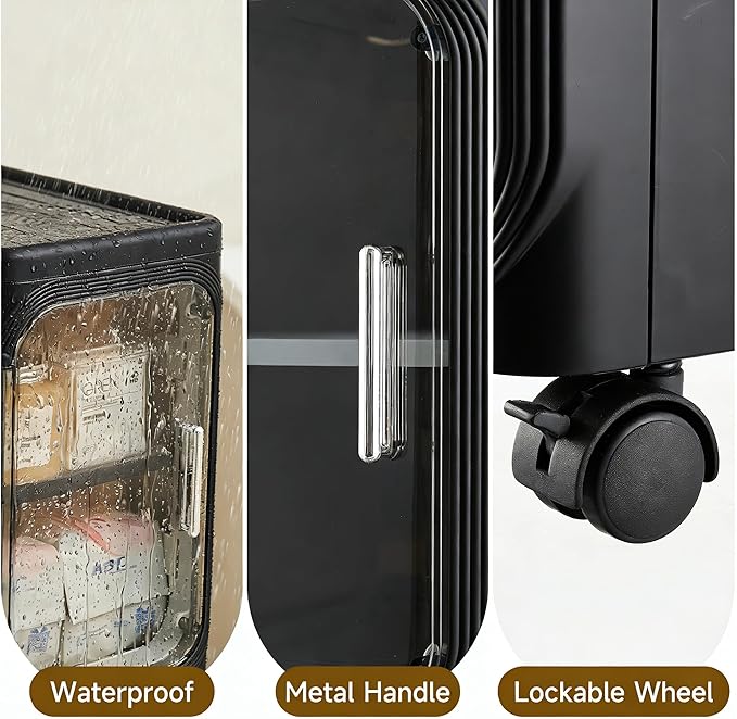 UFORU 4-Tier Tall Narrow Storage Cabinet- Plastic Slim Bathroom Storage Organizer with Magnetic Doors,Adjustable Shelves&Movable Wheels, Foldable Skinny Cabinet for Small Spaces,Kitchen, Black