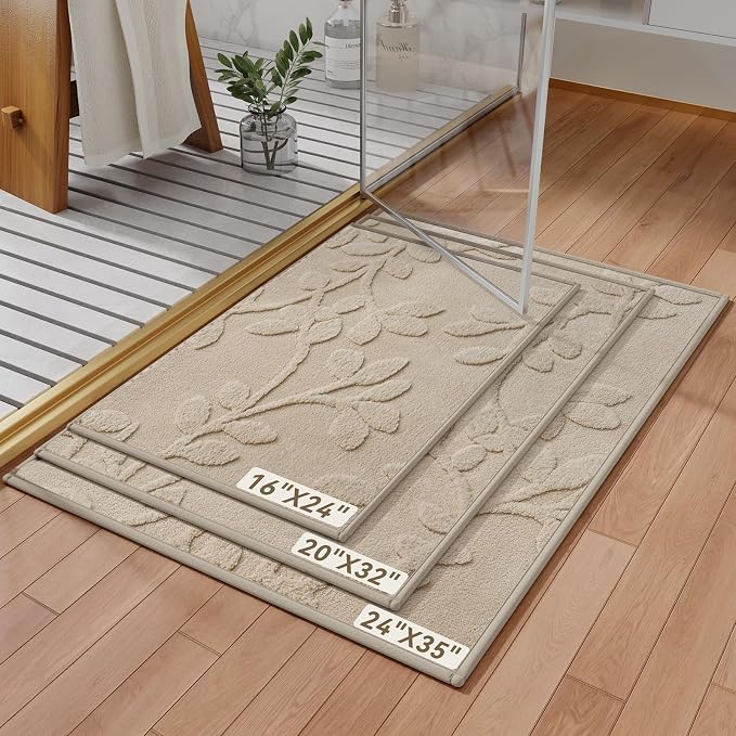 Bathroom Rugs Mat Quick Dry Absorbent Non Slip Bath Mat Bath Mats for Bathtub Mat Bathroom Carpet Fit Under Door Washable Floor Bath Rugs Brown 24x36