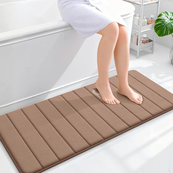 OLANLY Memory Foam Long Bathroom Rugs Runner 47x20, Super Soft Absorbent Bath Mat, Quick Dry, Machine Washable Shower Floor Rugs, Bathmat Carpet, Bathroom Home Decor Accessories, Mocha