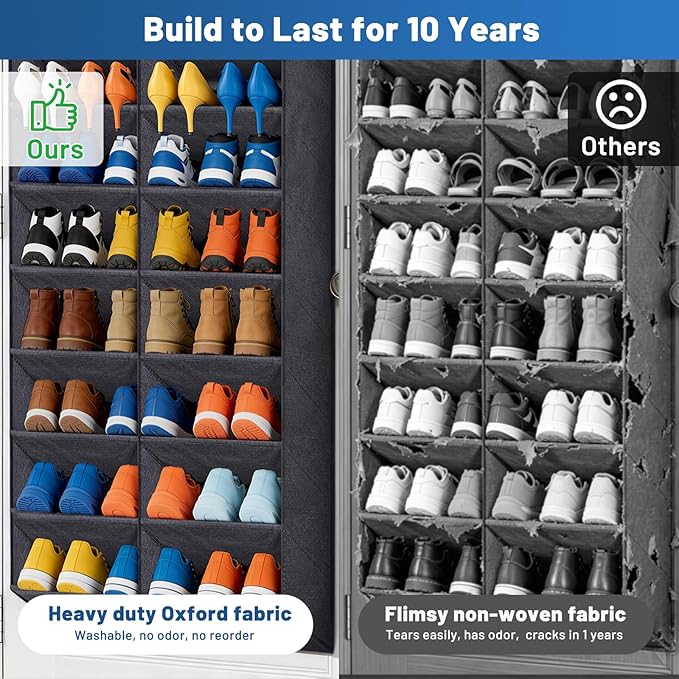 MISSLO 30-40 Pairs Over the Door Shoe Organizer for Closet 20 Extra Large Deep Pockets Hanging Shoe Rack for Door 10-Tier Heavy Duty Shoes Storage Hanger Fits Size 15 Sneakers, Boots, Heels, Black