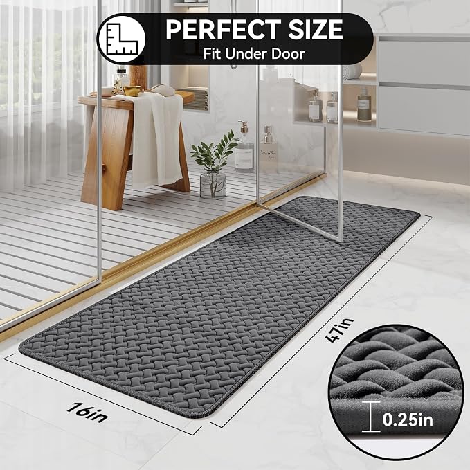 YDKGL Bathroom Runner Rug Non Slip, Super Absorbent Quick Dry Long Bath Mat, Foam Weave Texture Rubber Backing Ultra Thin Bathroom Mats Fit Under Door Bathroom Floor Bathtub Shower, 16"x 47"