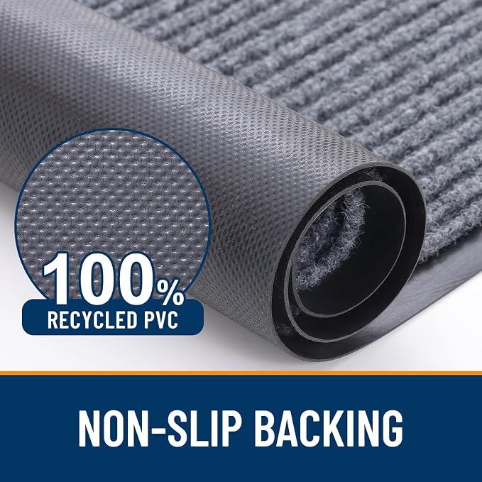 OLANLY Front Door Mat Indoor Outdoor Entrance, 2-Pack 59 x 23 Inch, Waterproof Heavy Duty Doormat, Fade Resistant, Low Profile, Easy Clean Patio Porch Welcome Floor Mats for Entry, Light Gray