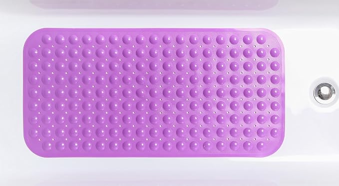 Large Non-Slip Bathtub & Shower Mat 31 inch x16 inch (Smooth/Non-Textured Tubs Only) Safe, Clean, Machine-Washable, Superior Grip&Drainage, Vinyl, Opaque Purple, Medium
