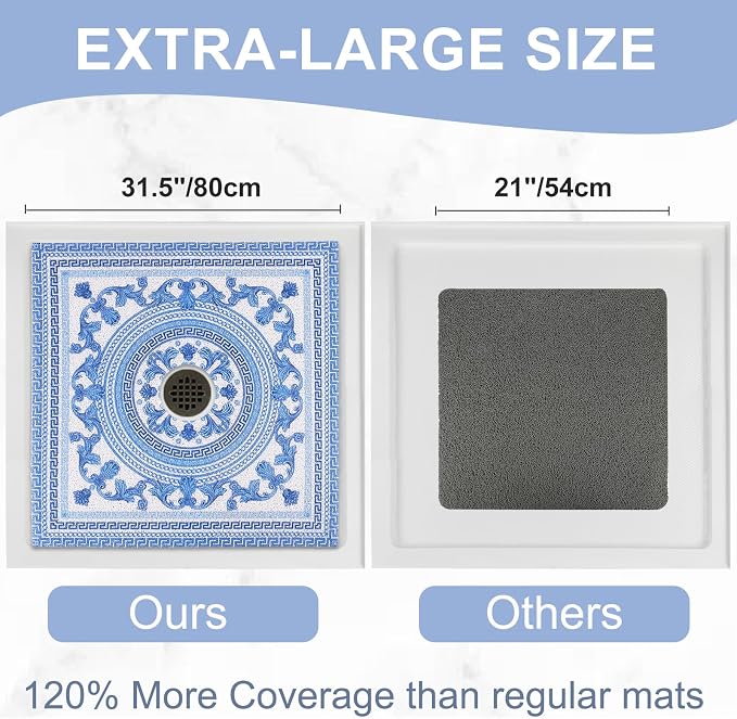 Square Shower Mat Non Slip: 32x32 Inch Extra Large Shower Mats with Drain Hole in Middle -Anti Slip Shower Mats for Inside Shower -Loofah Shower Floor Mat Bath Mat for Shower Stall Bathtub Elderly