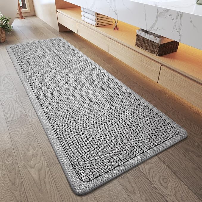 YDKGL Bathroom Runner Rug, Thin Bath Mat Bathroom Rugs Non Slip Washable, Rubber Backing Quick Dry for Floor, Tub and Shower, Grey 24x70