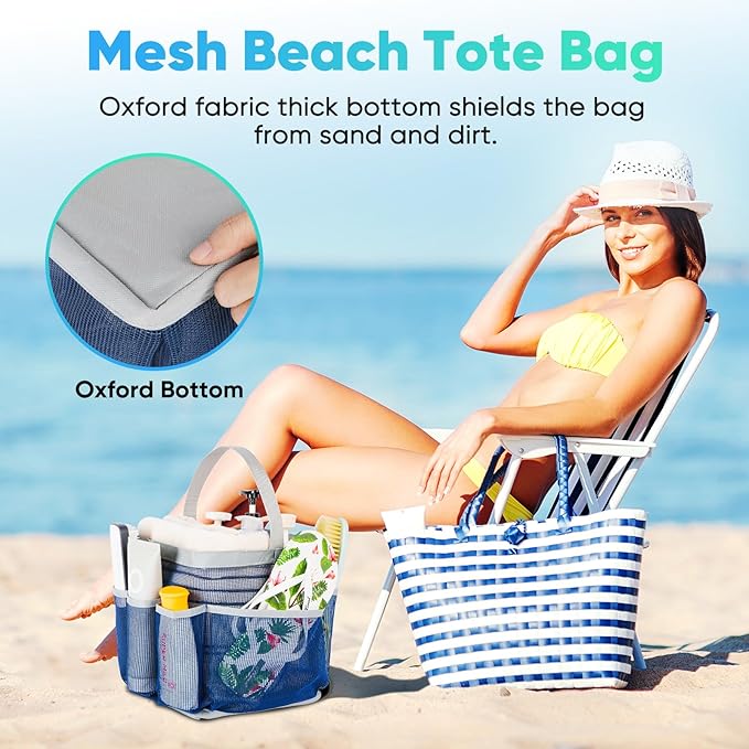EUDELE Mesh Shower Caddy Portable for College Dorm Room Essentials, 8-Pocket Large Capacity Shower Bag for Beach, Swimming, Gym Pack