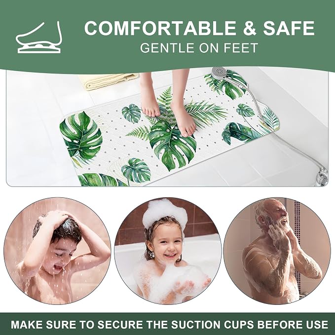 XIYUNTE Baby Bath Mat for Tub Non Slip Kids, BPA Free Extra Long Bathtub Mat 40x16 with Drain Holes and 200 Suction Cups, Non Toxic Machine Washable Toddler Bath Mat, Eco-Friendly Certified